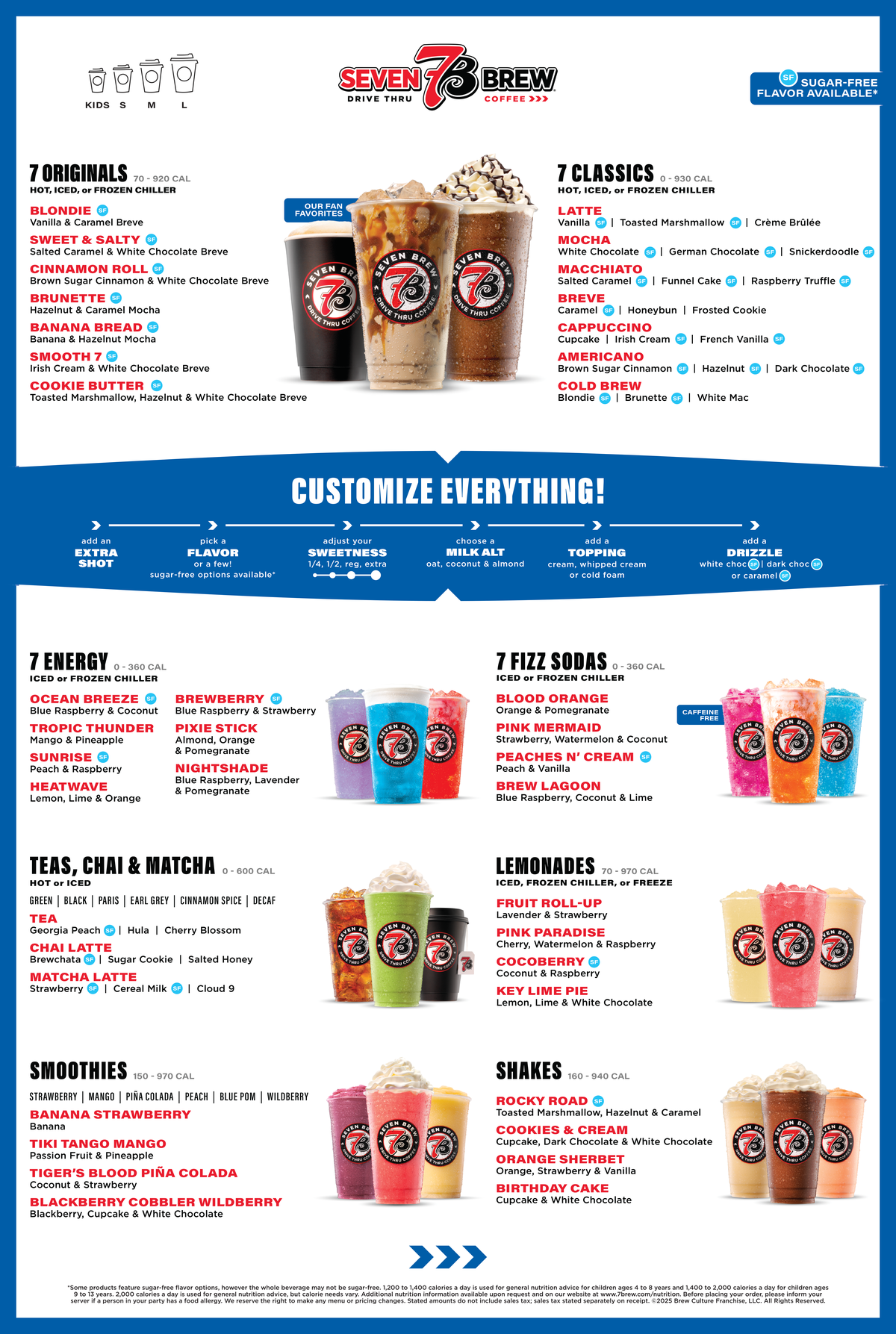 Official 7 Brew Coffee Menu 2026 - Complete drink menu with all categories, prices and sizes
